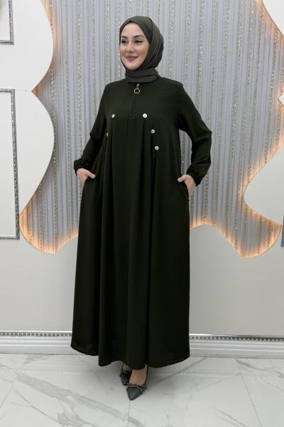 3 Düğme Elbise Haki