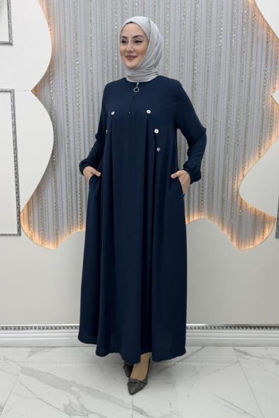 3 Düğme Elbise Lacivert