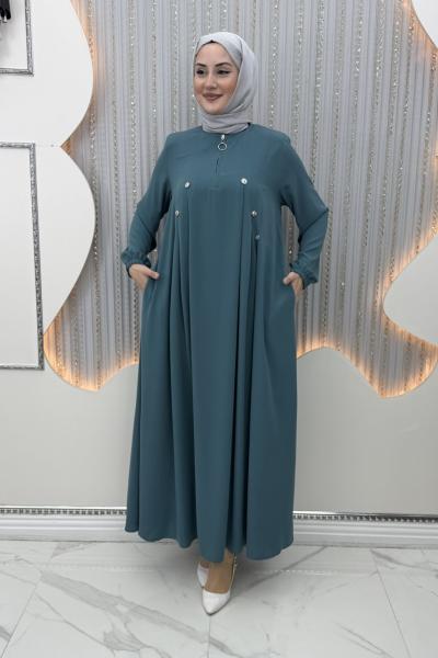 3 Düğme Elbise Mint Yeşili