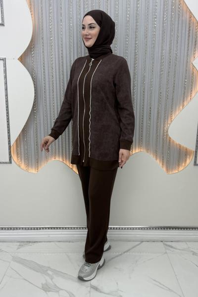 Ahude Pantolonlu Takım Kahverengi