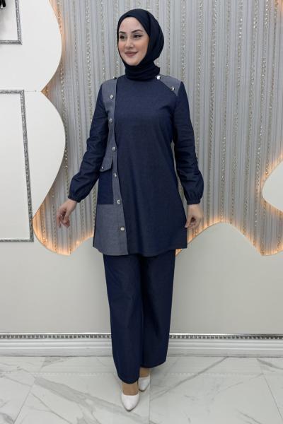 Almina Pantolonlu Takım Lacivert