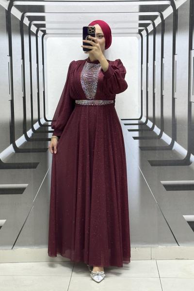 Amaris simli abiye  Bordo