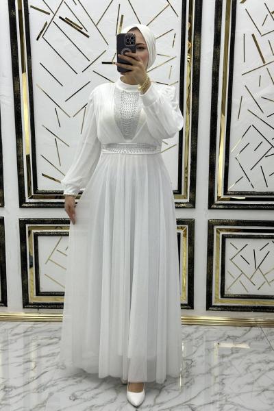 Amaris simli abiye  Beyaz