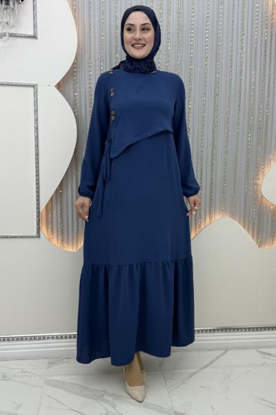 Aram düğme elbise Mavi