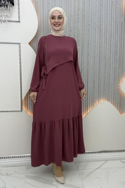 Aram düğme elbise Gül