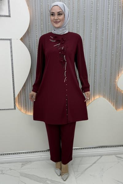 Aşkın pantolonlu takım Bordo