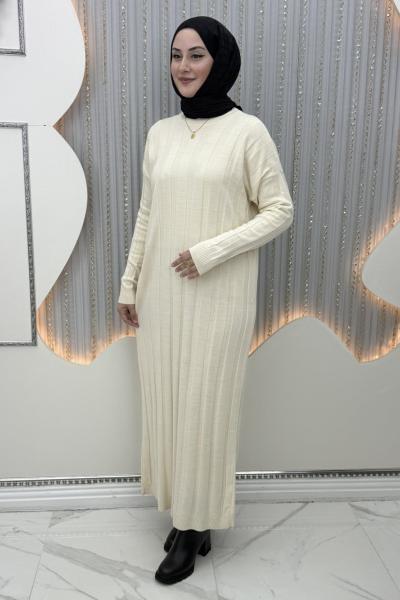 Aura Triko Elbise Krem