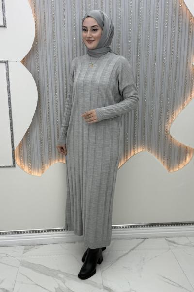 Aura Triko Elbise Gri