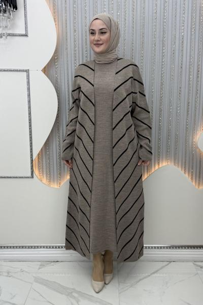 Bukle Elbiseli Hırka Sütlü Kahve