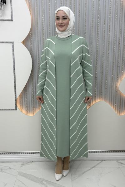 Bukle Elbiseli Hırka Yeşil