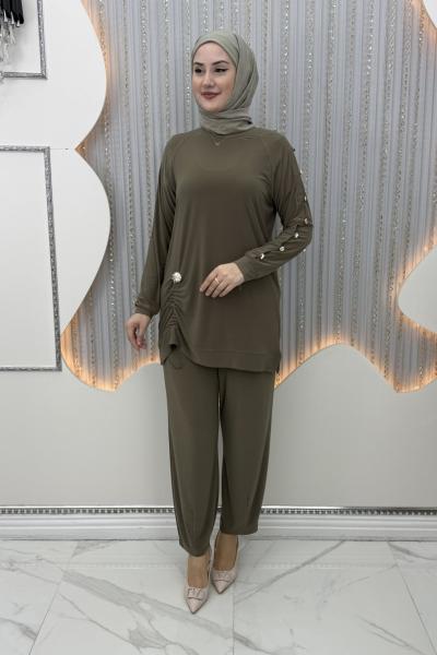 Büzgü pantolonlu takım Haki