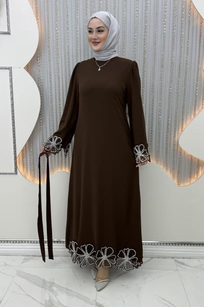 Çiçek Abiye Kahverengi