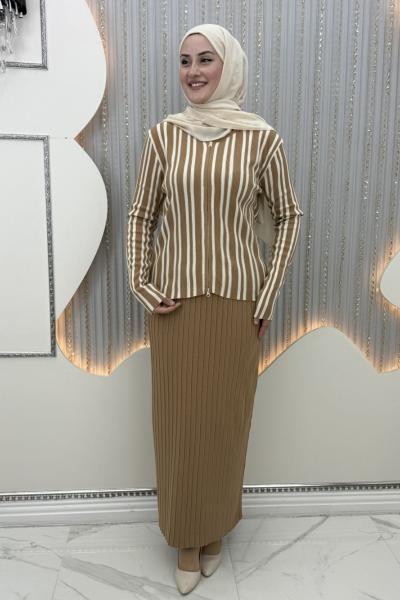 Çizgizem etekli takım Vizon