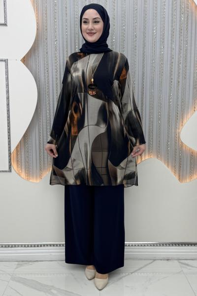 Dalga Pantolonlu Takım  Lacivert