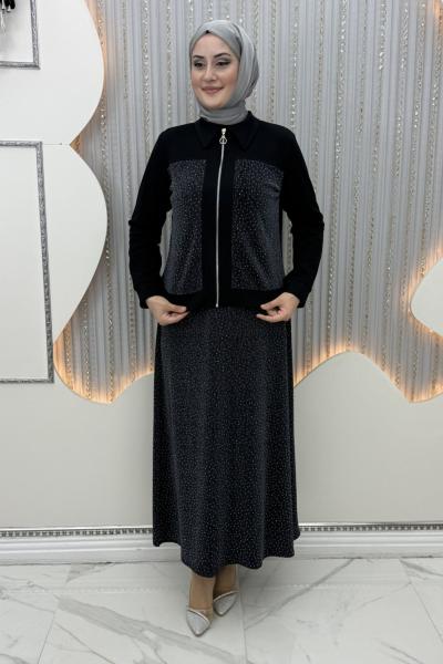 Deste Elbiseli Hırka  Gri