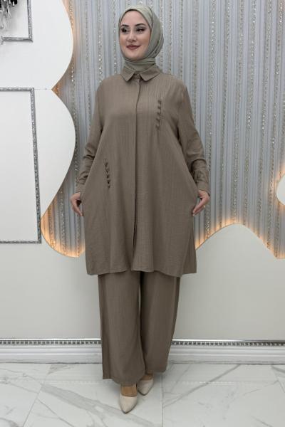 Elif Pantolonlu Takım  Vizon