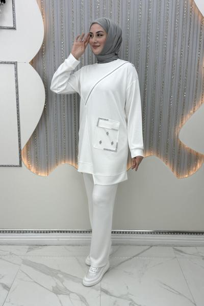 Ezel Pantolonlu Takım Beyaz