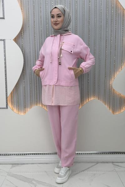 Fatoş Pantolonlu Takım  Pembe