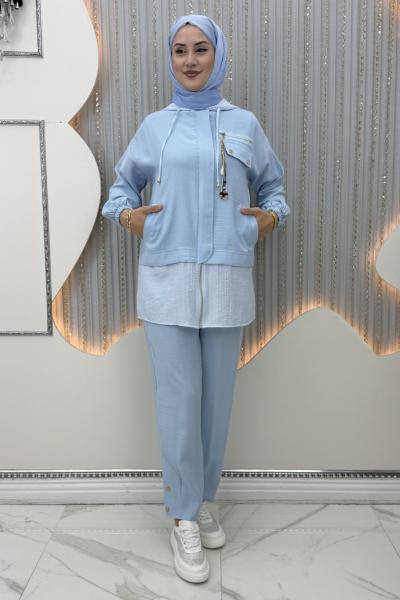 Fatoş Pantolonlu Takım  Mavi