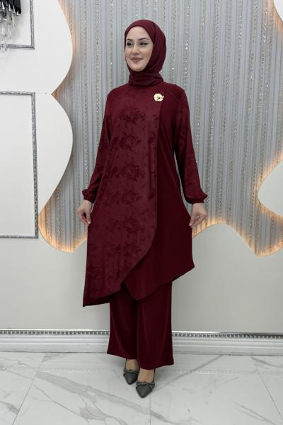 Gülümser Pantolonlu Takım  Bordo