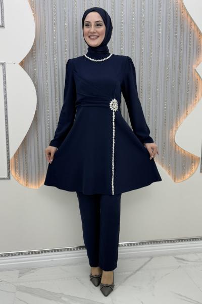 Günışığı pantolonlu takım Lacivert