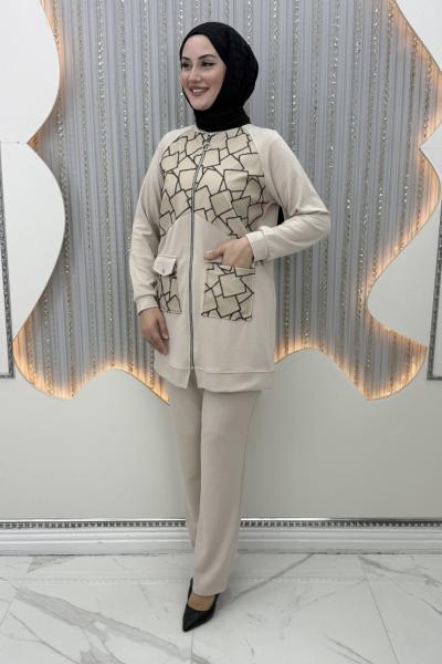 Hazel Pantolonlu Takım Krem