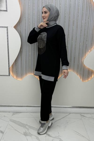 Hilal Pantolonlu Takım Siyah