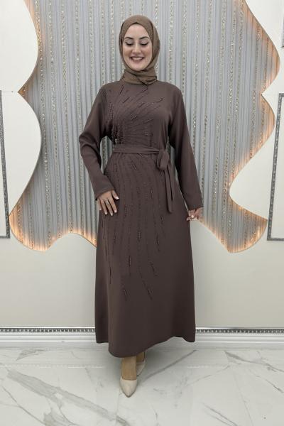 Hiranur Taşlı Abiye Kahverengi