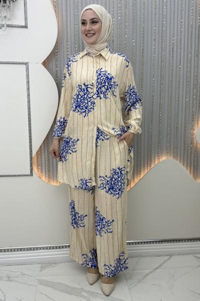 İlknur pantolonlu takım Mavi