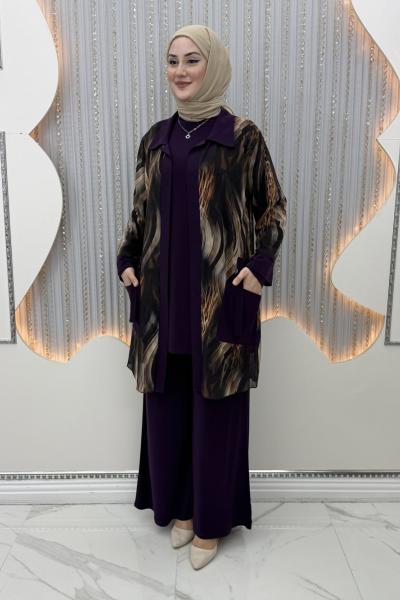 Kadriye Pantolonlu Takım Mor