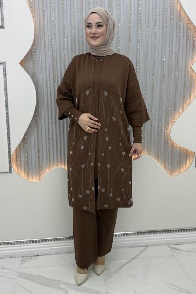 Kalp Simli 3’lü Takım Kahverengi