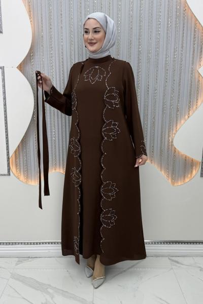 Kıymet Yelekli Elbise  Kahverengi