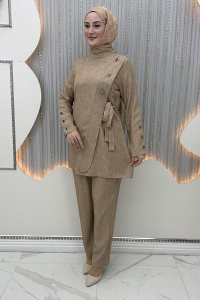 Kübra Pantolonlu Takım Vizon