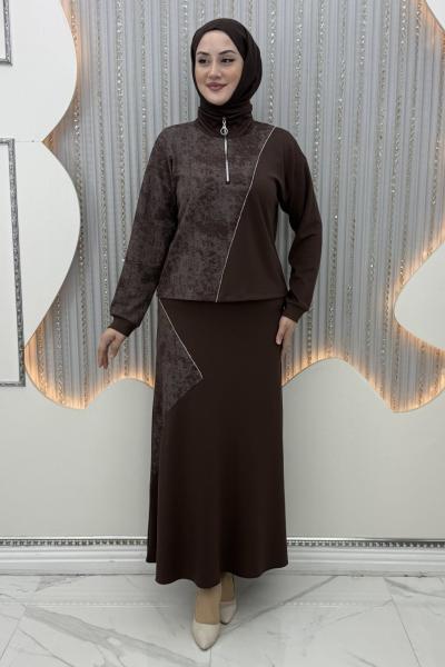 Melodi Etekli Takım Kahverengi