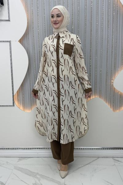 Miya Pantolonlu Takım Kahverengi