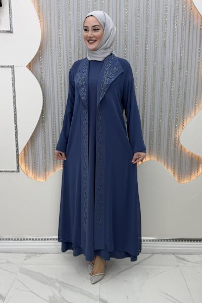 Nefsun Elbiseli Hırka  Mavi