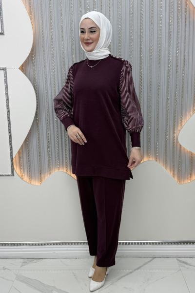 Nela Pantolonlu Takım Bordo