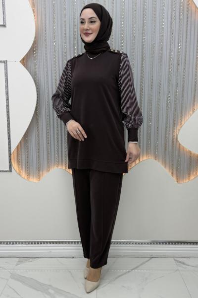 Nela Pantolonlu Takım Kahverengi