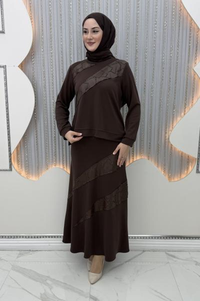Nilda etekli takım Kahverengi