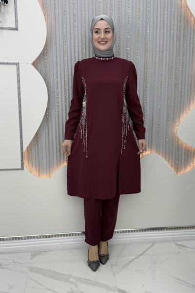 Nora pantolonlu takım Bordo