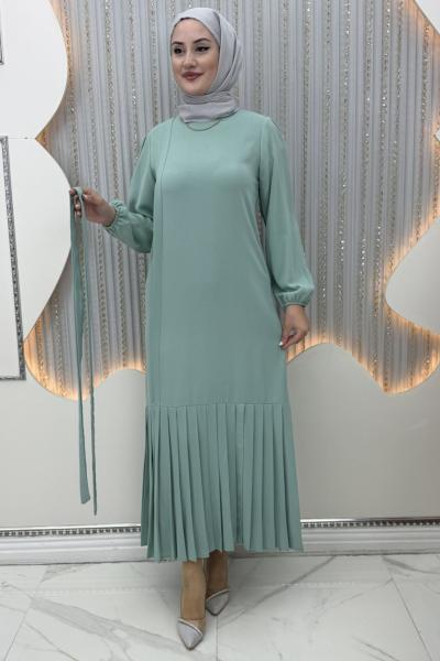 Piliseli Düşsel Elbise Mint Yeşili
