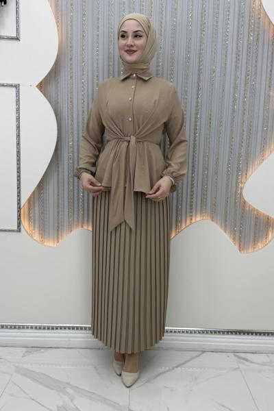 Pırıltı Etekli Takım Krem