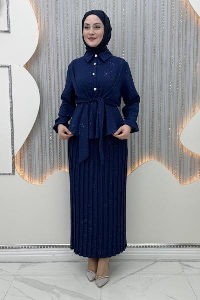 Pırıltı Etekli Takım Lacivert