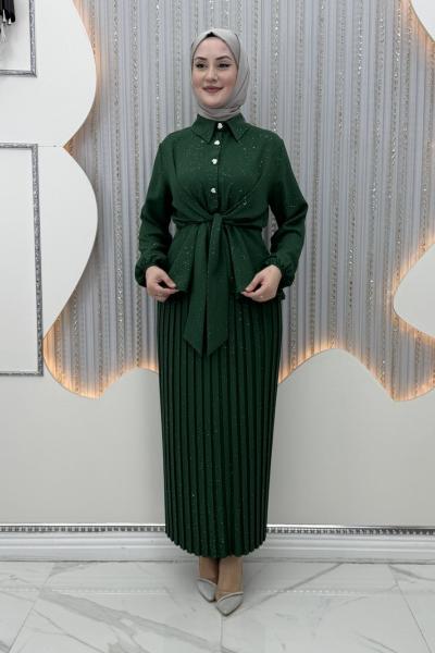 Pırıltı Etekli Takım Zümrüt