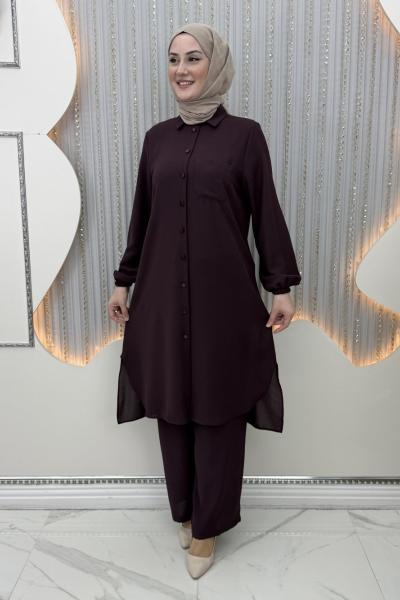 Rozalin Pantolonlu Takım Mürdüm