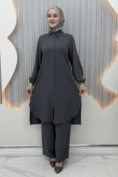 Rozalin Pantolonlu Takım  Gri