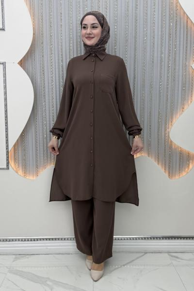 Rozalin Pantolonlu Takım  Kahverengi