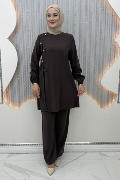 Sakine Pantolonlu Takım  Kahverengi