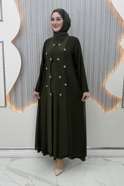 Salkım Elbiseli Hırka Haki