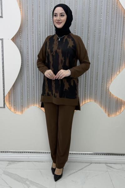 Sevilay Pantolonlu Takım Kahverengi